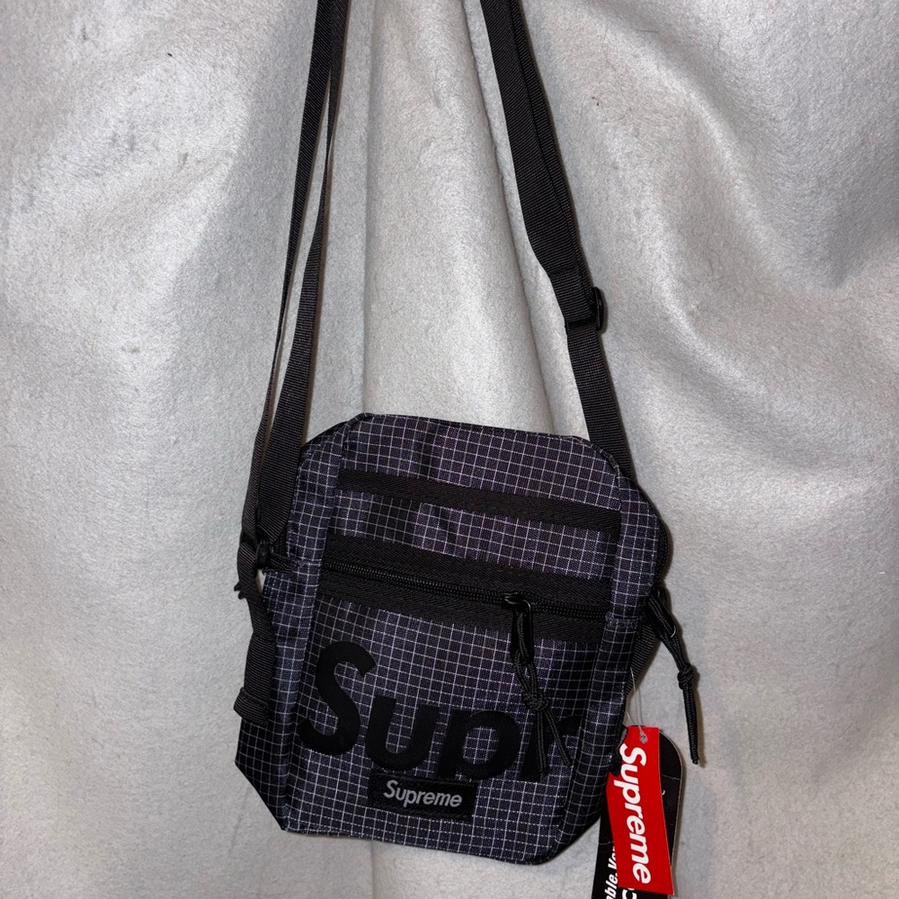 Supreme Grid Pattern Black Messenger Bag